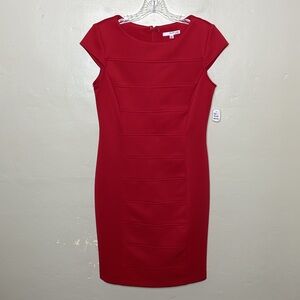 STUDIO ONE Red Shift Dress Fitted Scuba Fabric Corporate Career Wear NWT 4